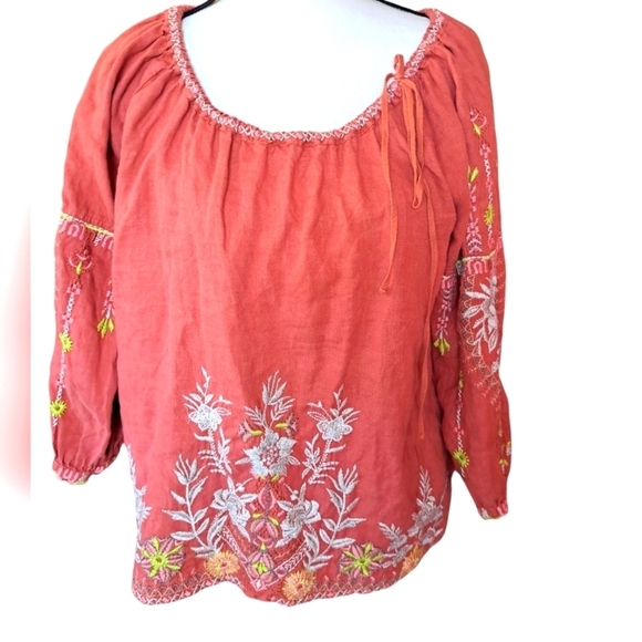 Johnny was small linen heavily Embroidered Boho Blouse light rust - Picture 1 of 8